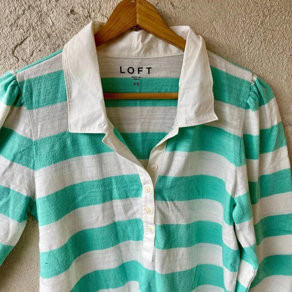 NEW Loft Stripe Polo Long Sleeve Top Size XS - Picture 3 of 5